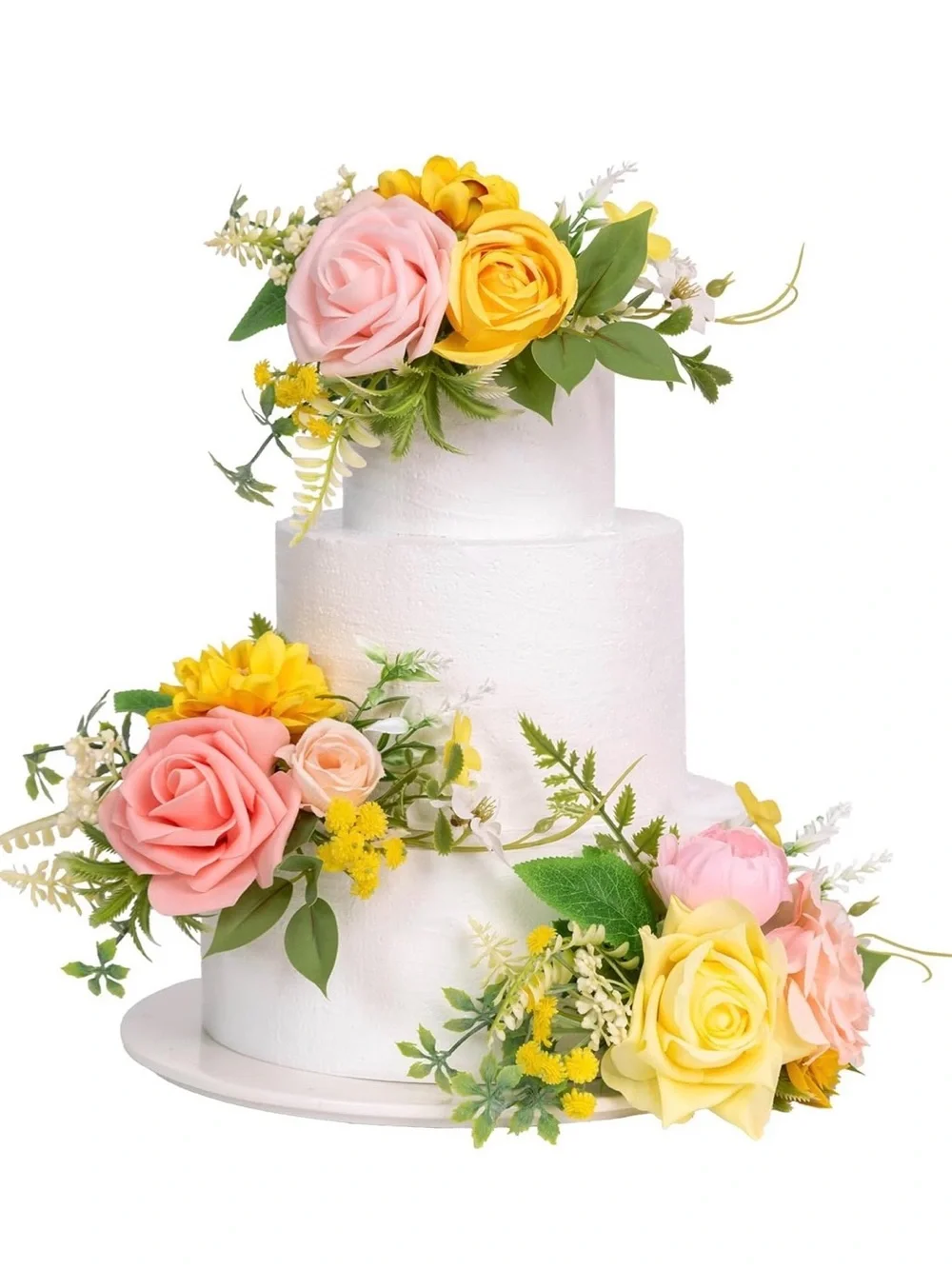 Elegant Pink and Yellow Artificial Flower Cake Topper - Home Party Supplies